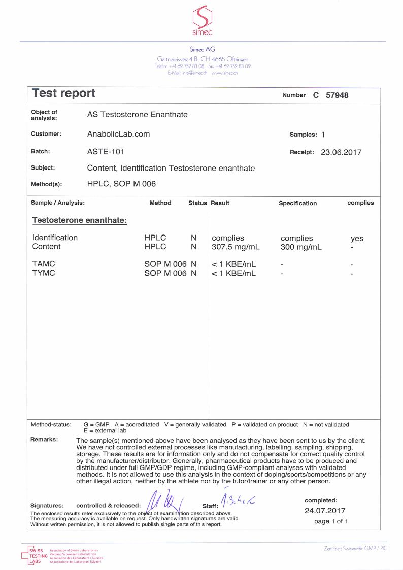 AS Labs Testosterone Enanthate lab report PHOTO