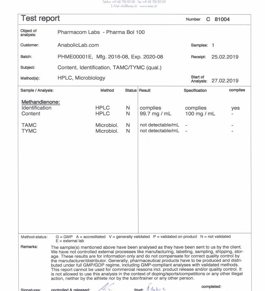 Pharmacom Labs PHARMA Bol 100 lab report PHOTO